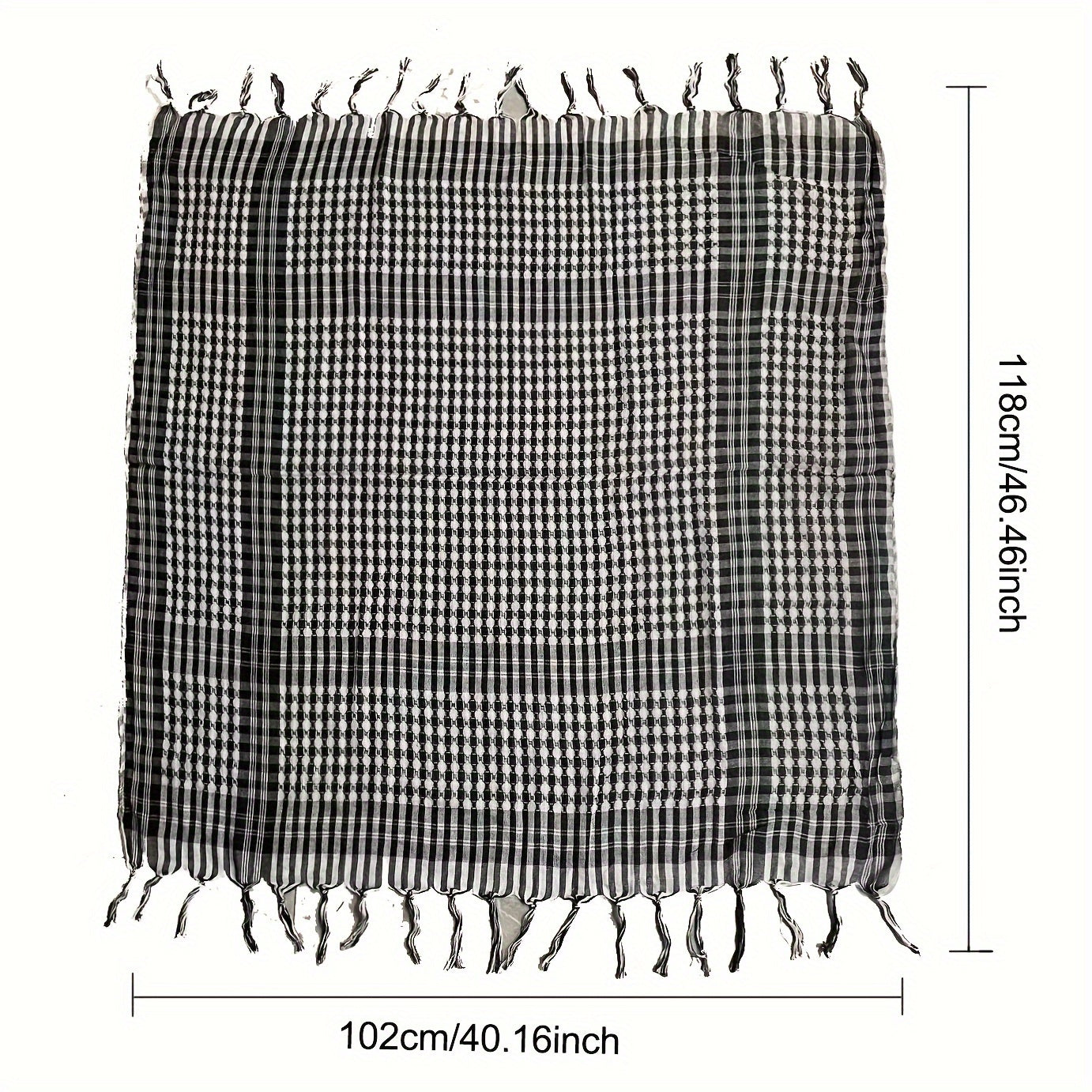 Black and White Checkered Polyester Hijab Scarf with Tassels Windproof Sun-Protective Shawl for Outdoor Activities