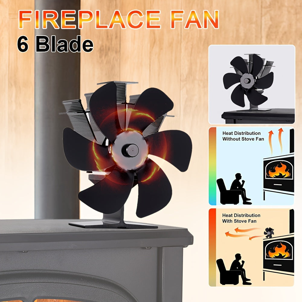 6-Blade Wood Stove Fan Non-Electric Portable Heat Distribution Indoor Outdoor