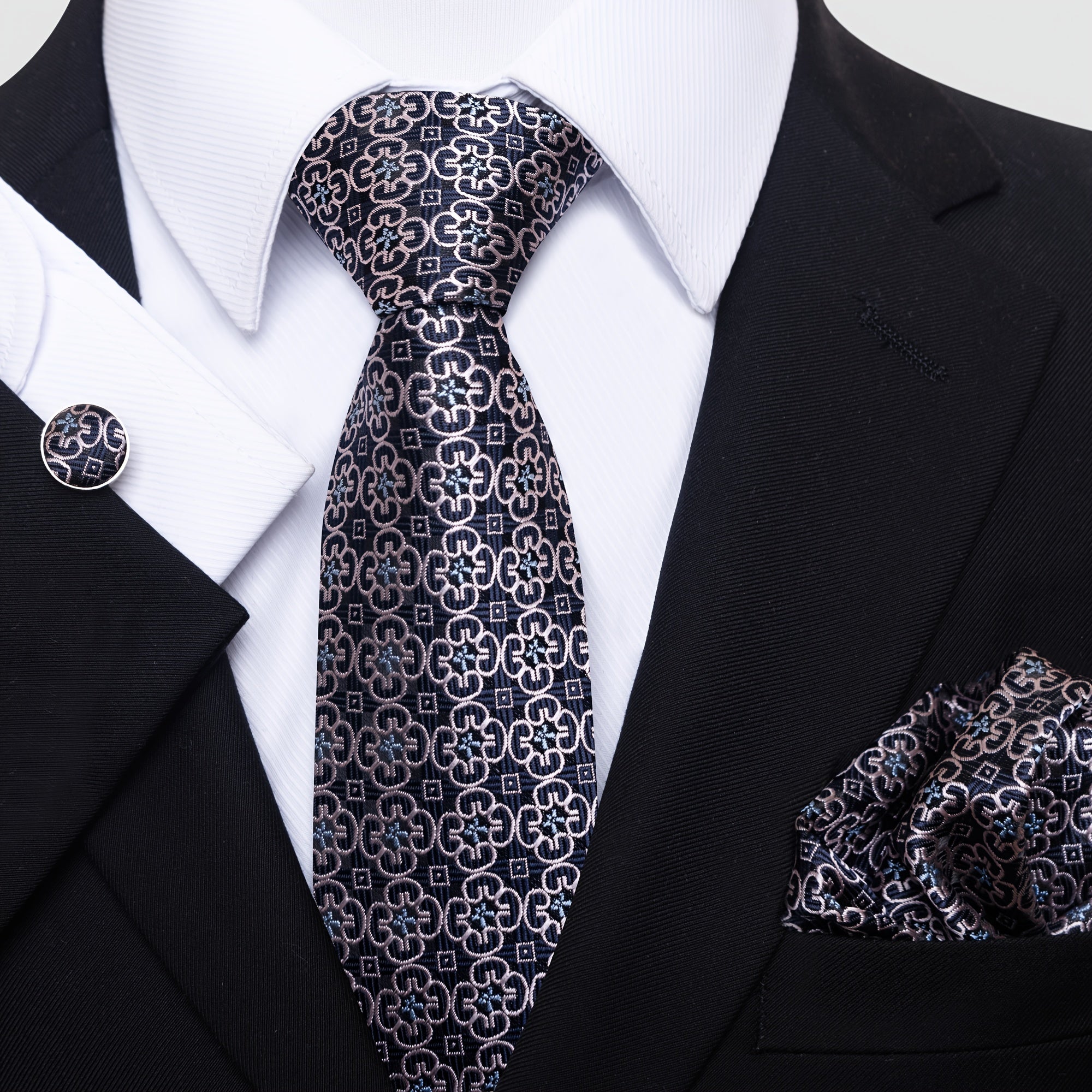 Men's Fashion Tie Set with Handkerchief and Cufflinks Polyester for Weddings and Formal Events