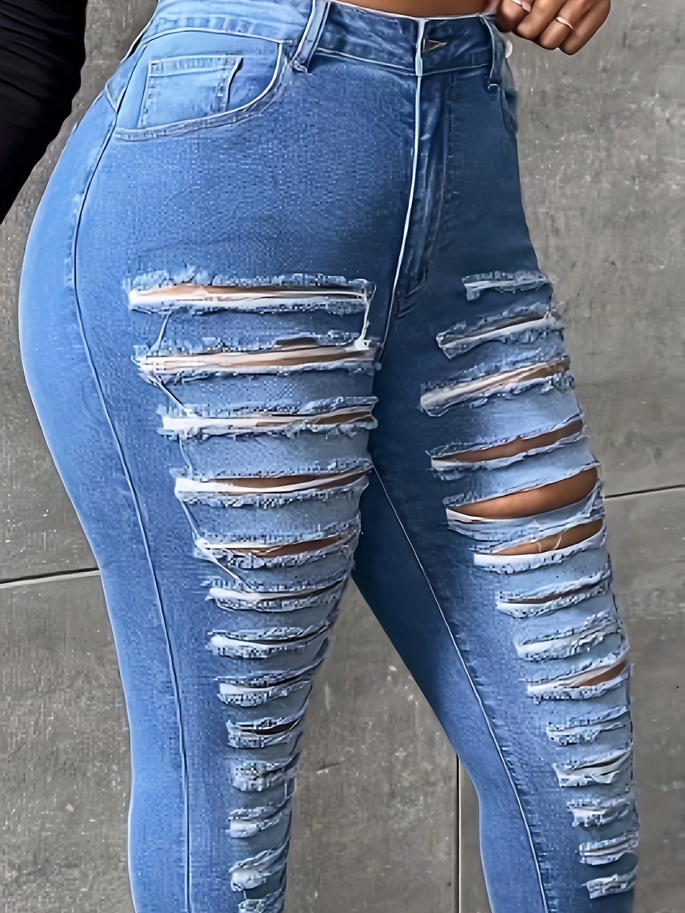 Women's High Waist Hole Jeans Four Seasons Popular Denim