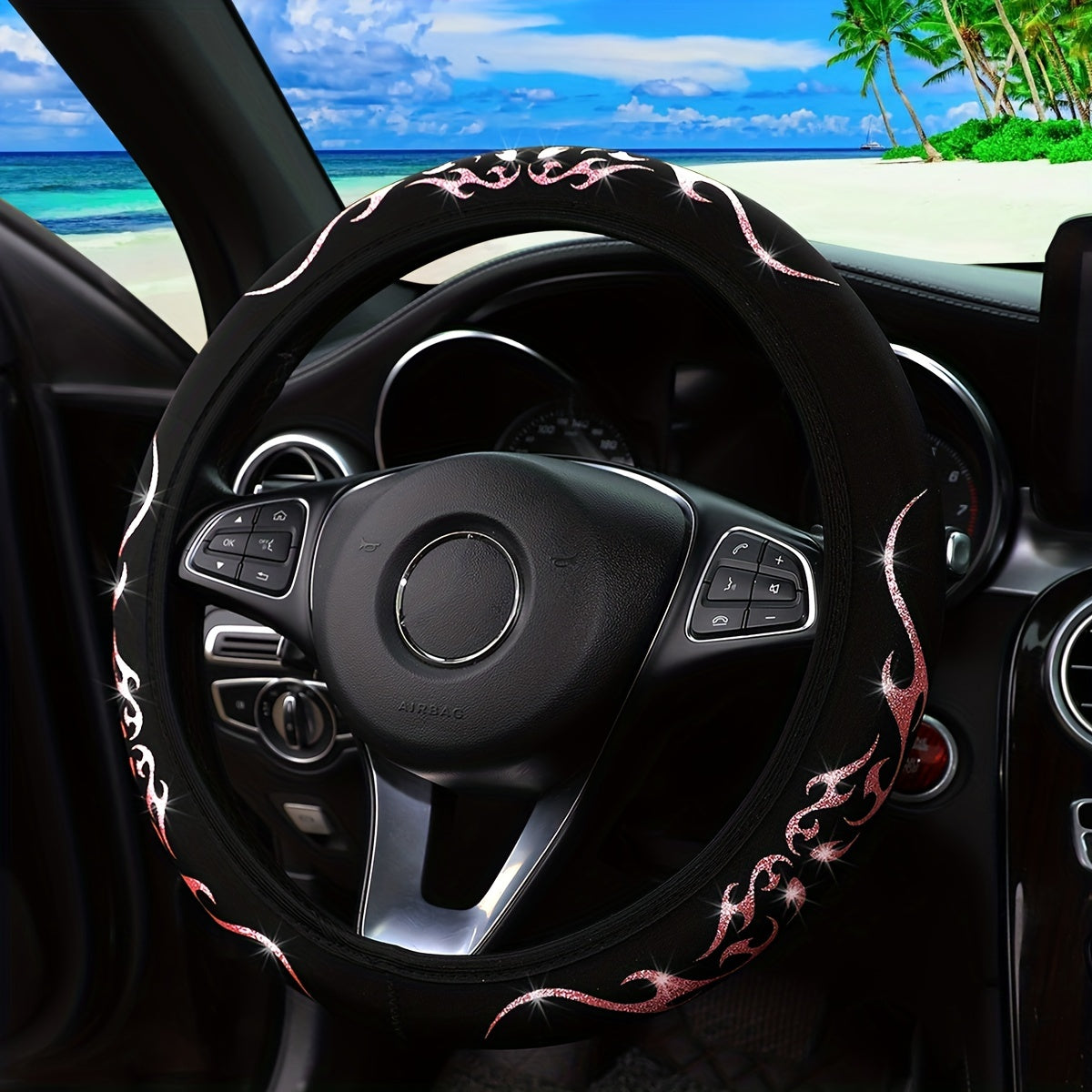 Яркая тканевая накладка на руль, нескользящая, водонепроницаемая, с огненным дизайном для автомобилей 14.5-15 дюймов