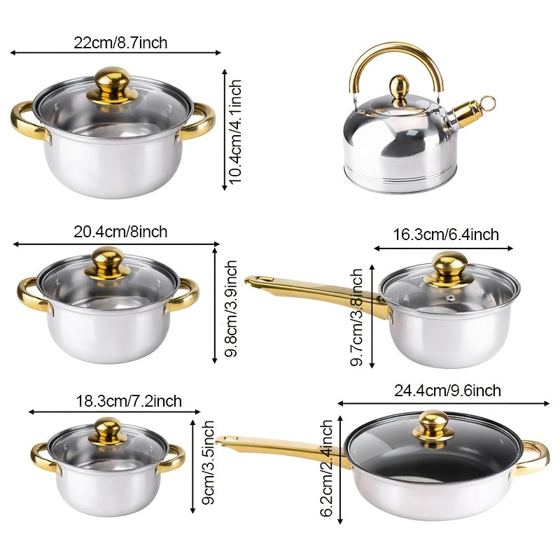 Stainless Steel Cookware Set 12-Piece Non-Stick Pots Pans Induction Glass Lid