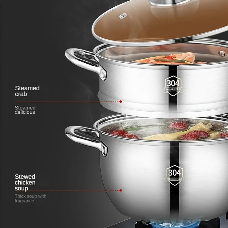 10-Inch Stainless Steel Double Boiler Pot with Lid 26cm Multi-Purpose Cookware