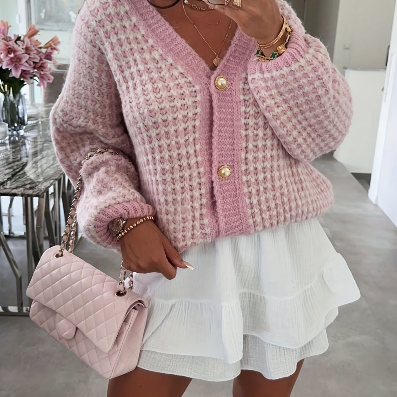 Ayollar uchun katta o'lchamli trikotaj kardigan polyester aralashmasi, bo'yinbog'siz, bir rangli, kuz/qish kofta