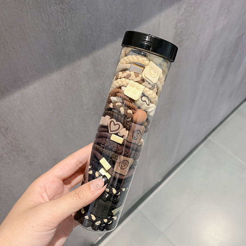 Casual Polyester Hair Ties Set with Heart and Smile Charms for Women