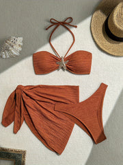 Women's Solid Color Bikini Set with Knit Fabric Medium Stretch for Summer Beachwear