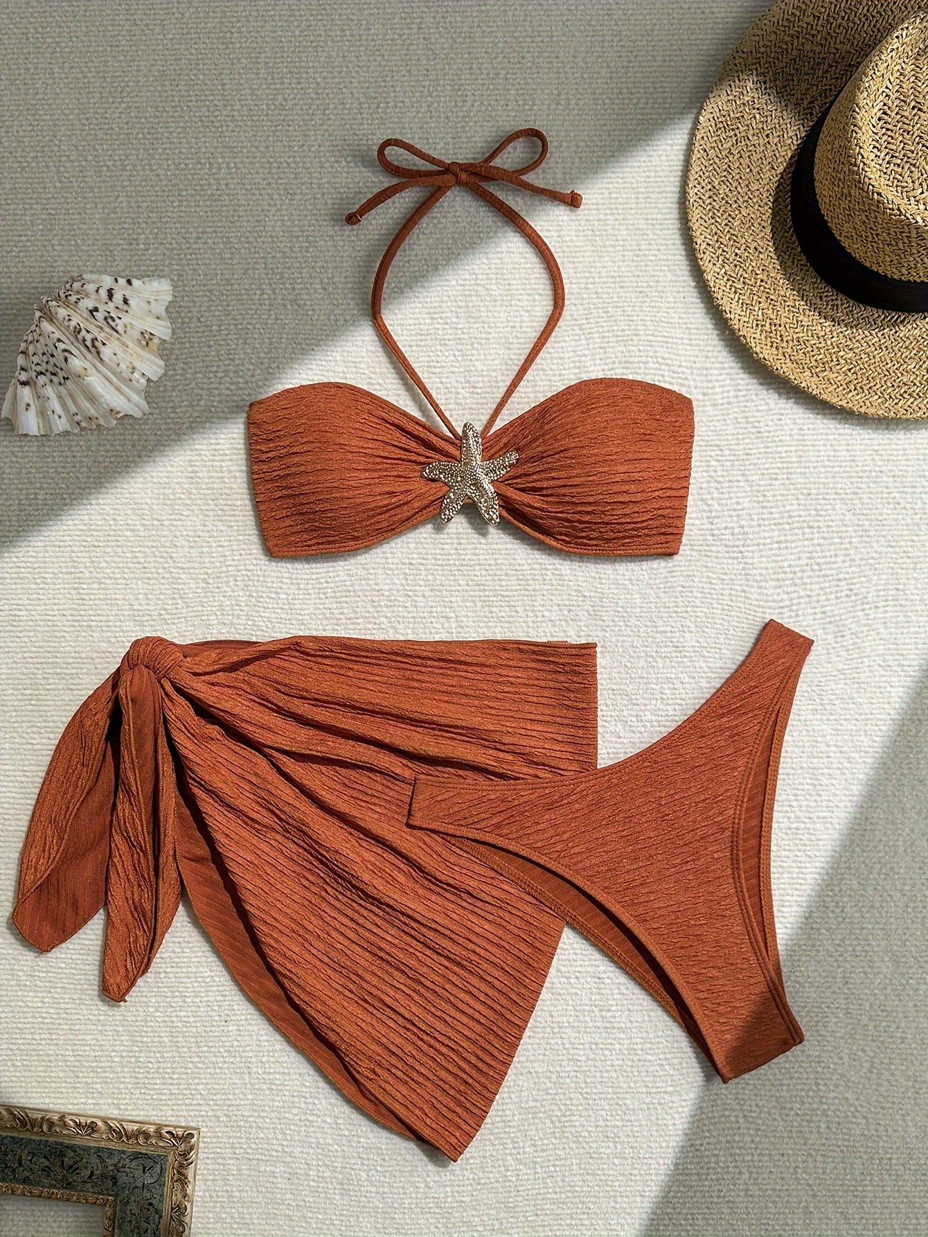 Women's Solid Color Bikini Set with Knit Fabric Medium Stretch for Summer Beachwear