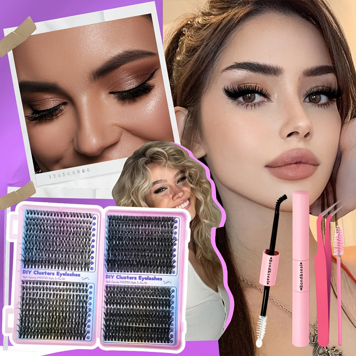 Набор для самостоятельного наращивания ресниц с индивидуальными пучками 9-16 мм для начинающих, пинцеты Lash Bond