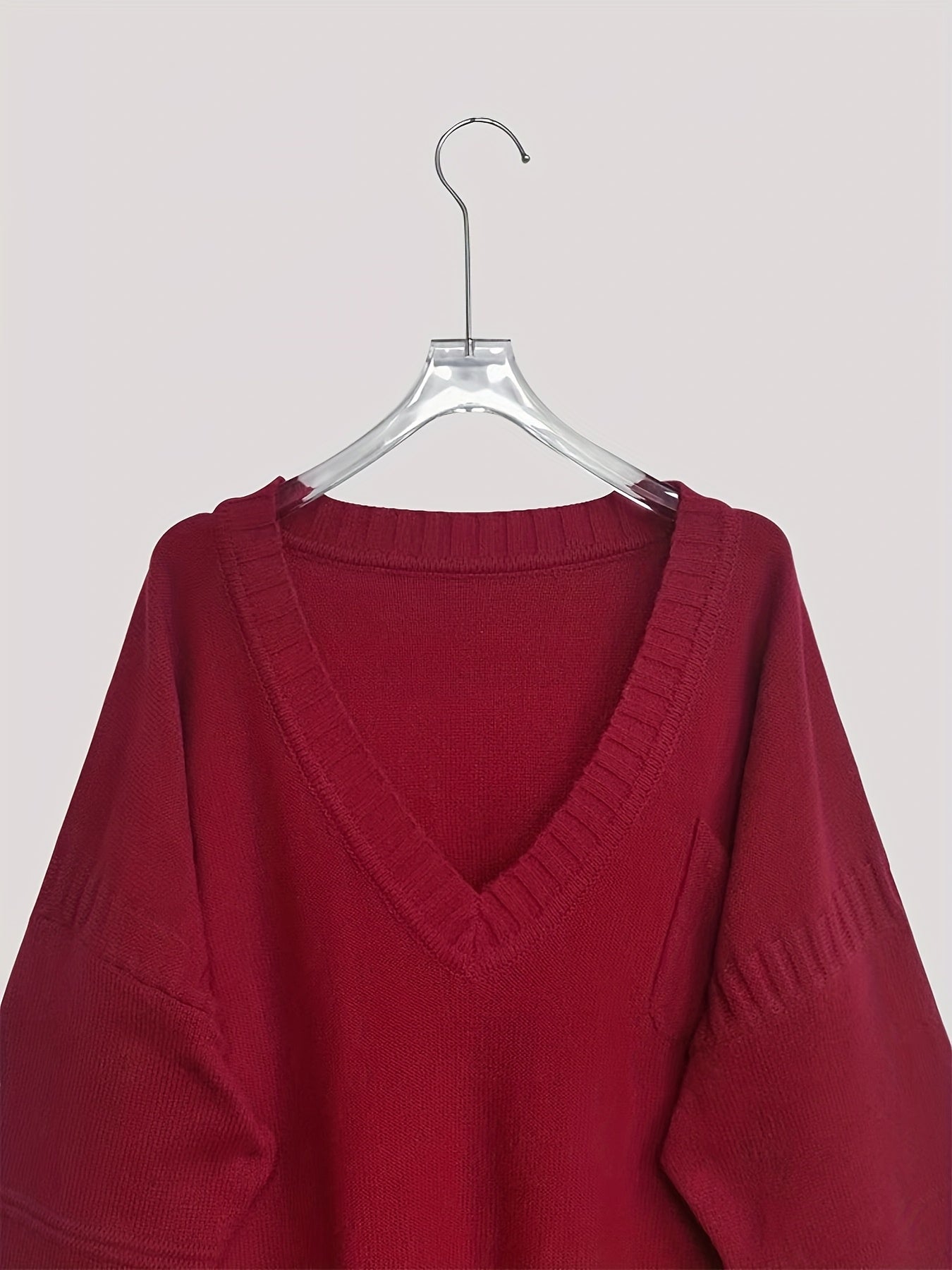 Women's V-Neck Pullover Sweater Viscose Knit Fall Winter Solid Color