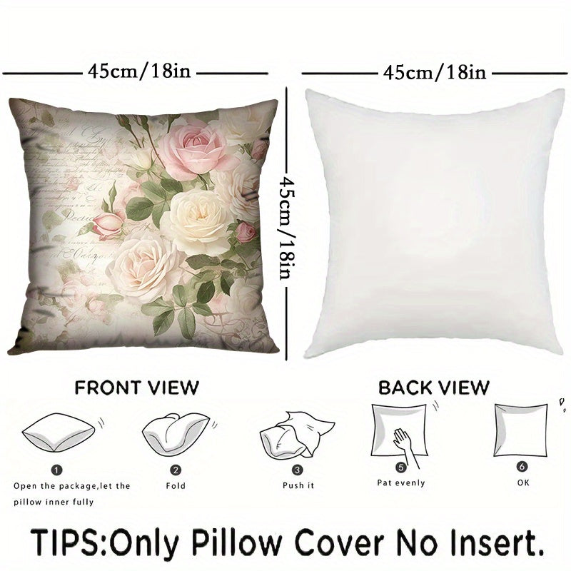 Set of 2 Floral Polyester Throw Pillow Covers Square Cushion Cases for Sofa and Bedroom
