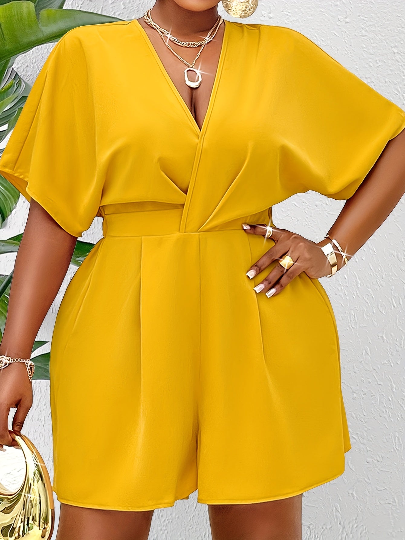 Women's Polyester Blend V-Neck Sleeveless Jumpsuit Summer Large Size