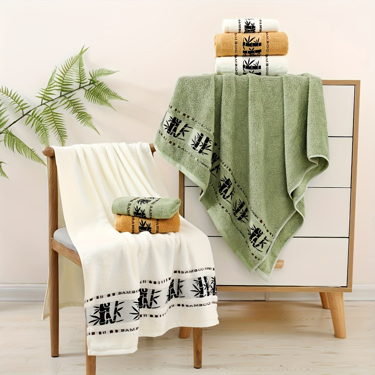 Комплект полотенец из 4-х предметов Self Flying Bamboo Fiber включает 2 полотенца для рук и 2 банных полотенца. Впитывающие, быстро сохнущие, супер мягкие и дружелюбные к коже. Идеально подходит для использования в ванной комнате дома.