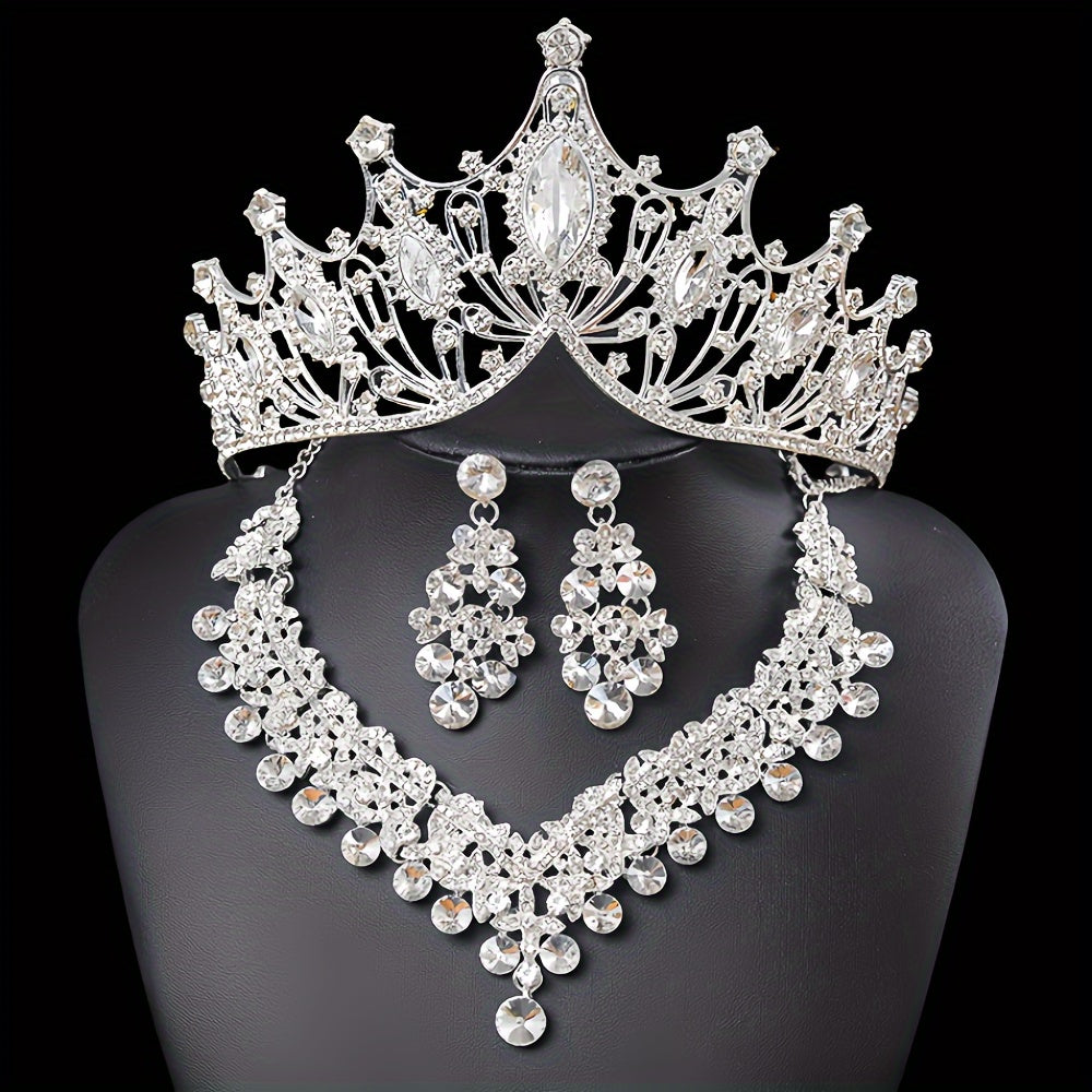 Bridal Jewelry Set Necklace Earrings Tiara Rhinestone Wedding Accessories