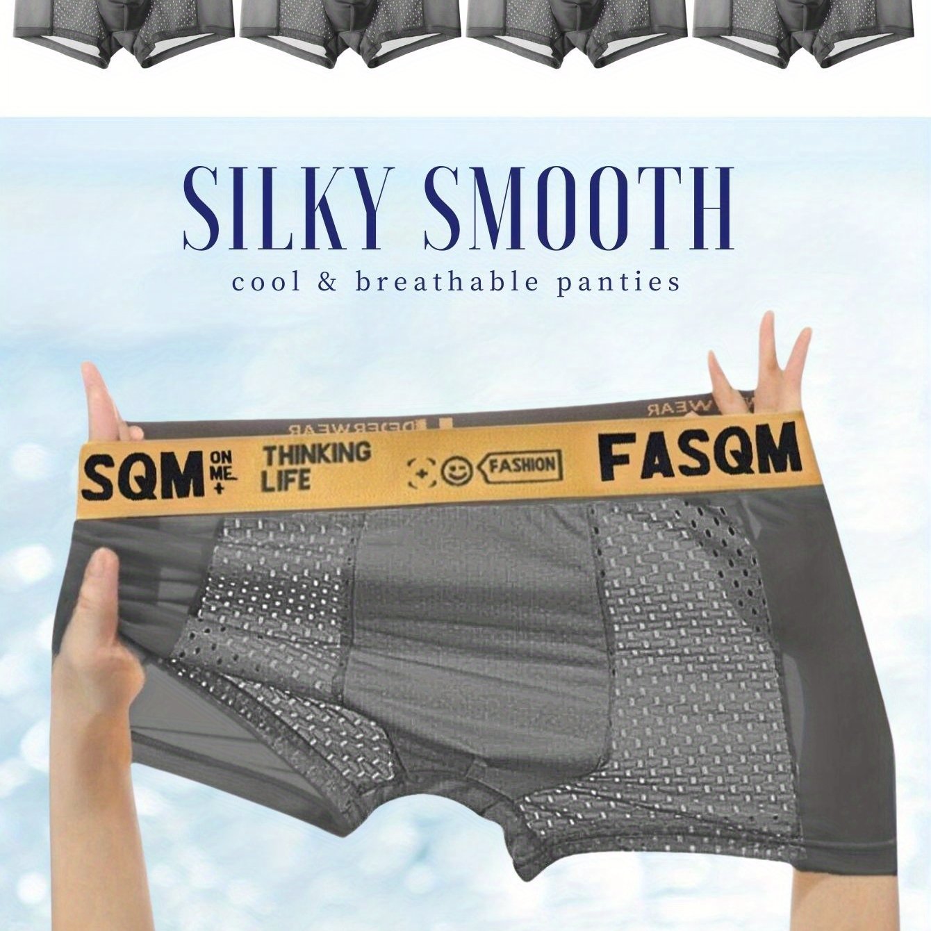 Men's Boxers Briefs 4 Pack Breathable Mesh Stretch Cotton Polyester Underwear in Sky Blue Black Gray