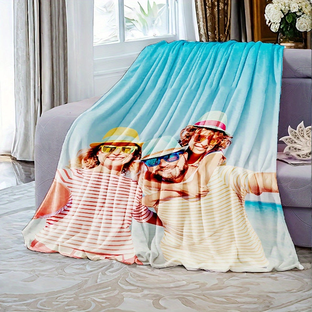 Personalized Photo Throw Blanket Soft Cozy Lightweight Polyester for All Seasons