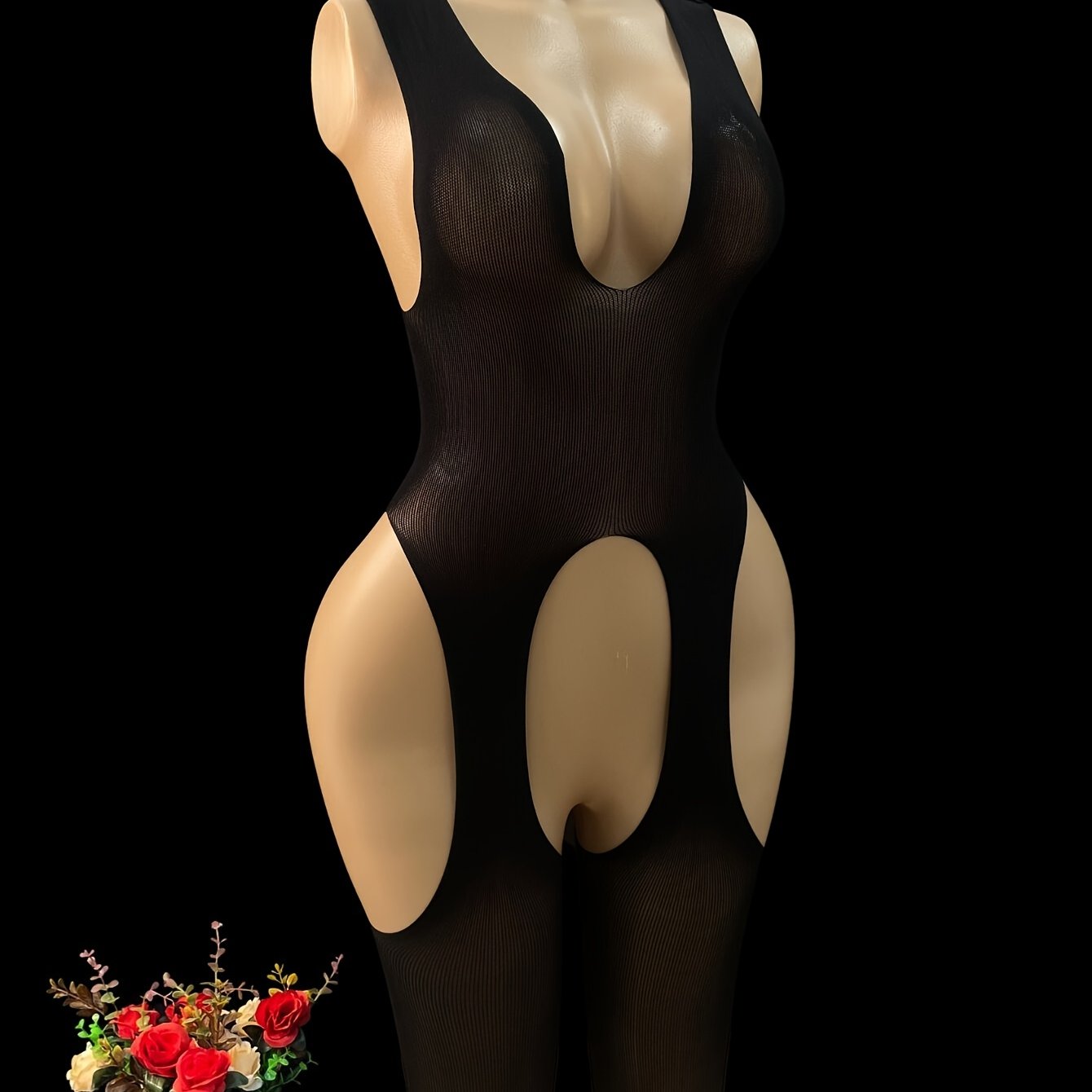 Женский сетчатый боди с вырезом в паху, прозрачные колготки полностью по телу, кружевное бельё