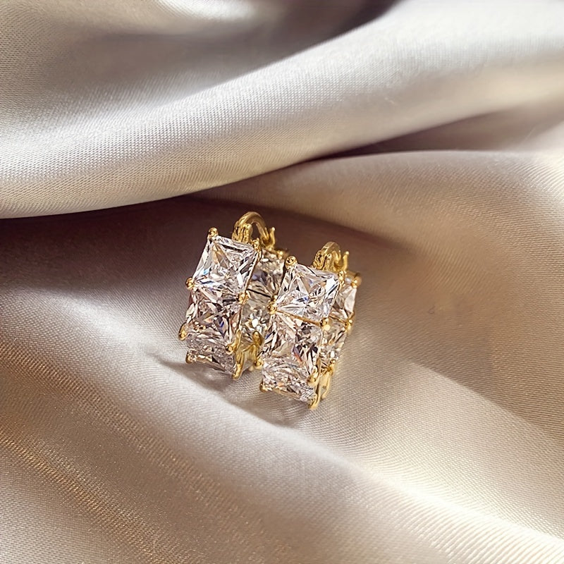 Women's Gold Plated Copper Earrings with Synthetic Zircon, Versatile Jewelry