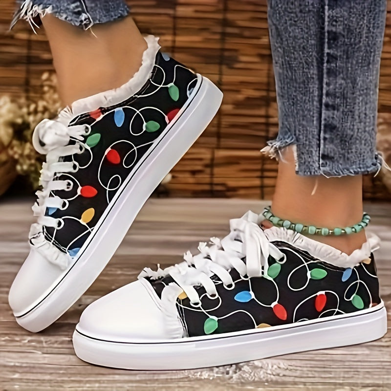 Women Colorful Print Lace-Up Sneakers Lightweight Non-Slip Sole