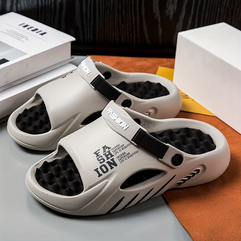 Erkaklar uchun moda EVA plyaj sandallari, yengil slip-on slaydlar, dumaloq barmoq dizayni bilan