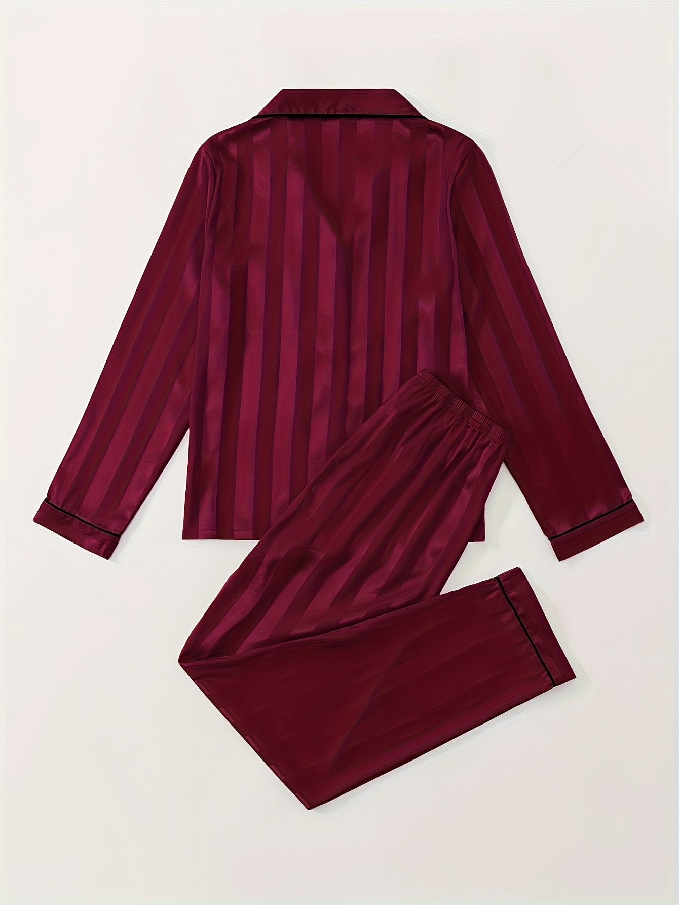 Women's Satin Pajama Set with Striped Long Sleeve Top and Lounge Pants Sleepwear Loungewear
