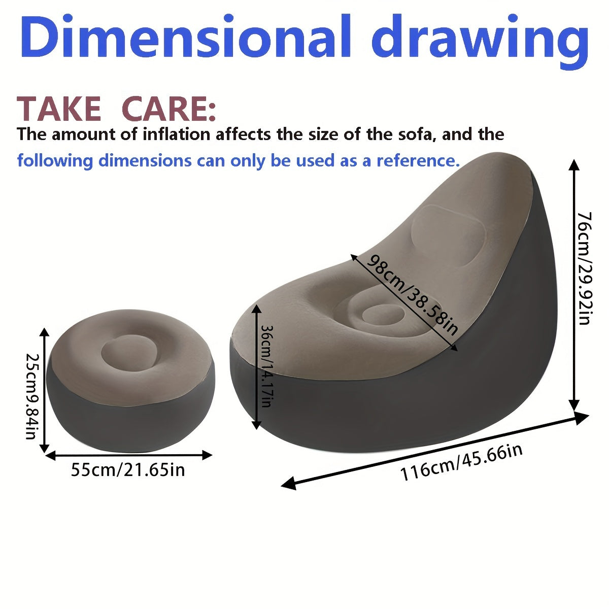 Inflatable Lounge Chair for Adults Portable Foldable with Footrest Black Beige Outdoor Relaxation