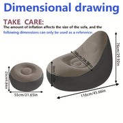 Inflatable Lounge Chair for Adults Portable Foldable with Footrest Black Beige Outdoor Relaxation