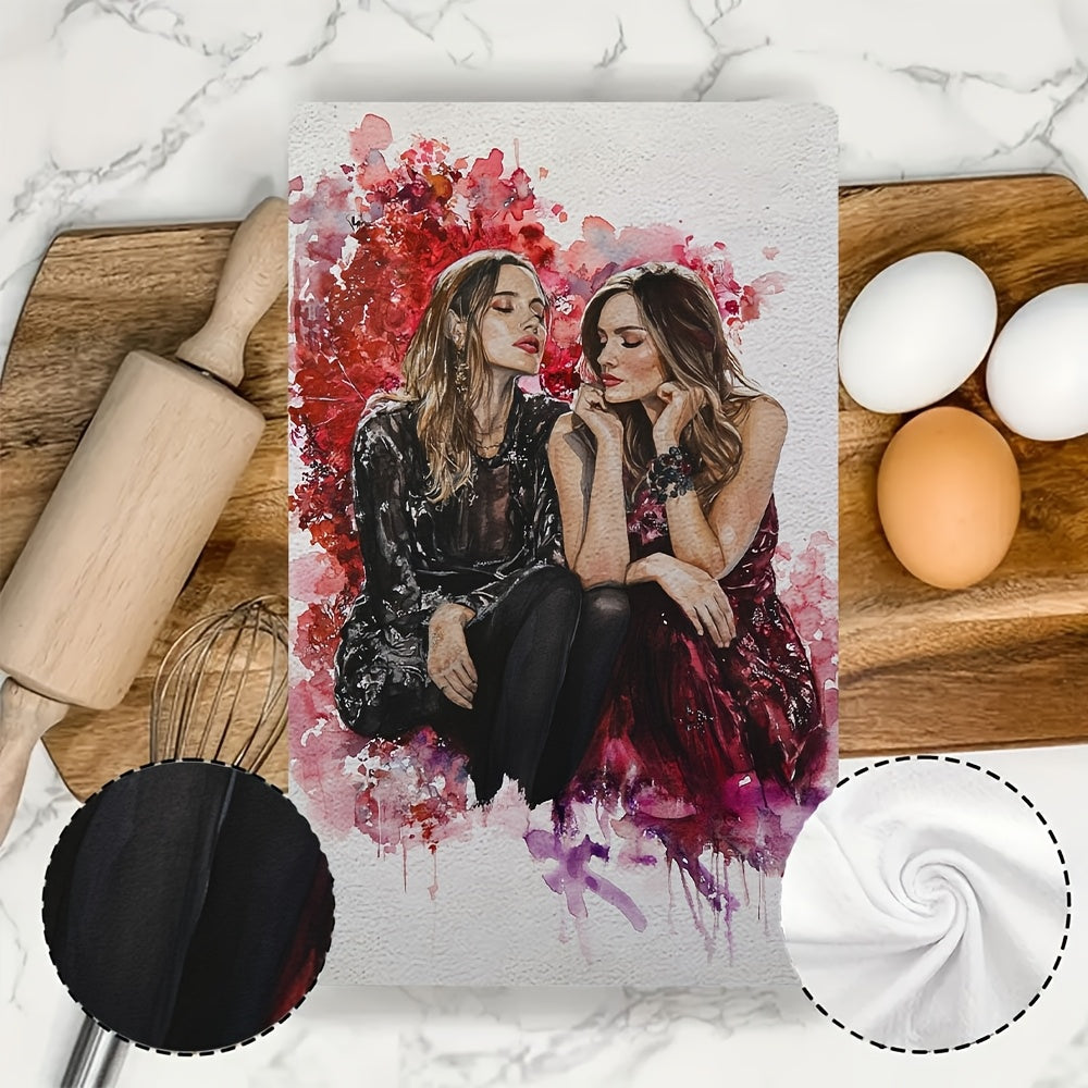 Set of 2 Ultra Soft Kitchen Towels Watercolor Pattern 16x24 Inches Absorbent