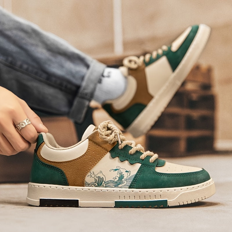 Men's Casual Low Top Sneakers with Non-Slip PVC Sole and Lace-Up Closure