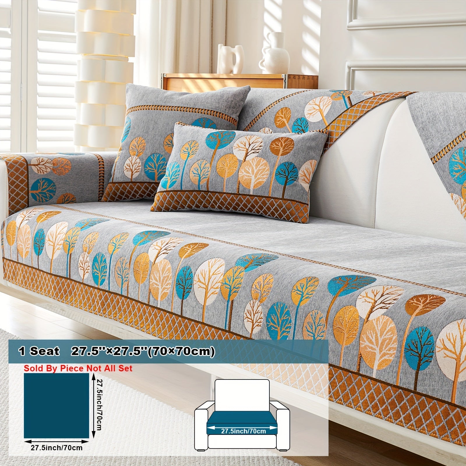 Boho Style Sofa Cushion with Moon and Tree Design Chenille All-Season Pet-Friendly Soft Modern