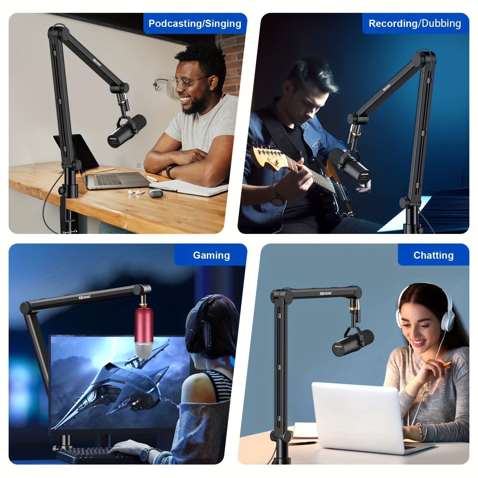 Soporte de micrófono de aleación de aluminio negro para grabación de podcasts y juegos