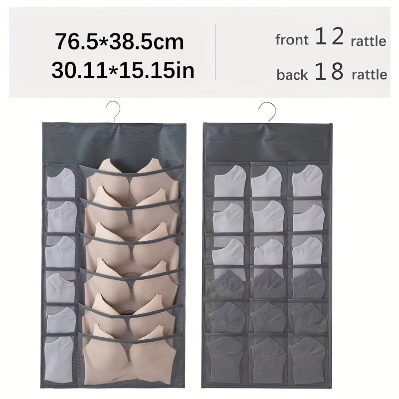 Dual-Sided Hanging Organizer for Underwear Socks Non Woven Foldable Grey Pink Ivory