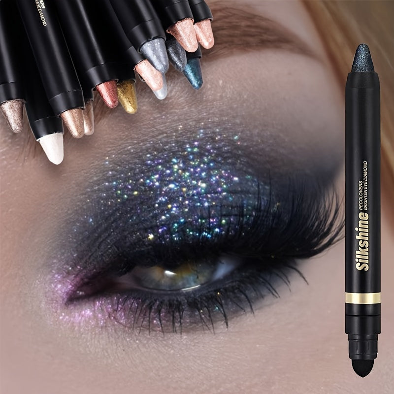 Lápiz de sombra de ojos metálico de doble punta, lápiz iluminador, de larga duración, verde, marrón, gris, azul