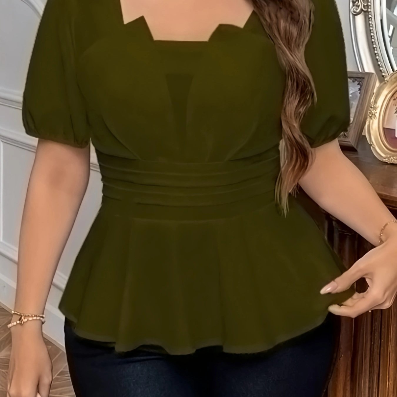 Plus Size Women's Blouse Short Sleeve Square Neck Soft Pink Flowy Top