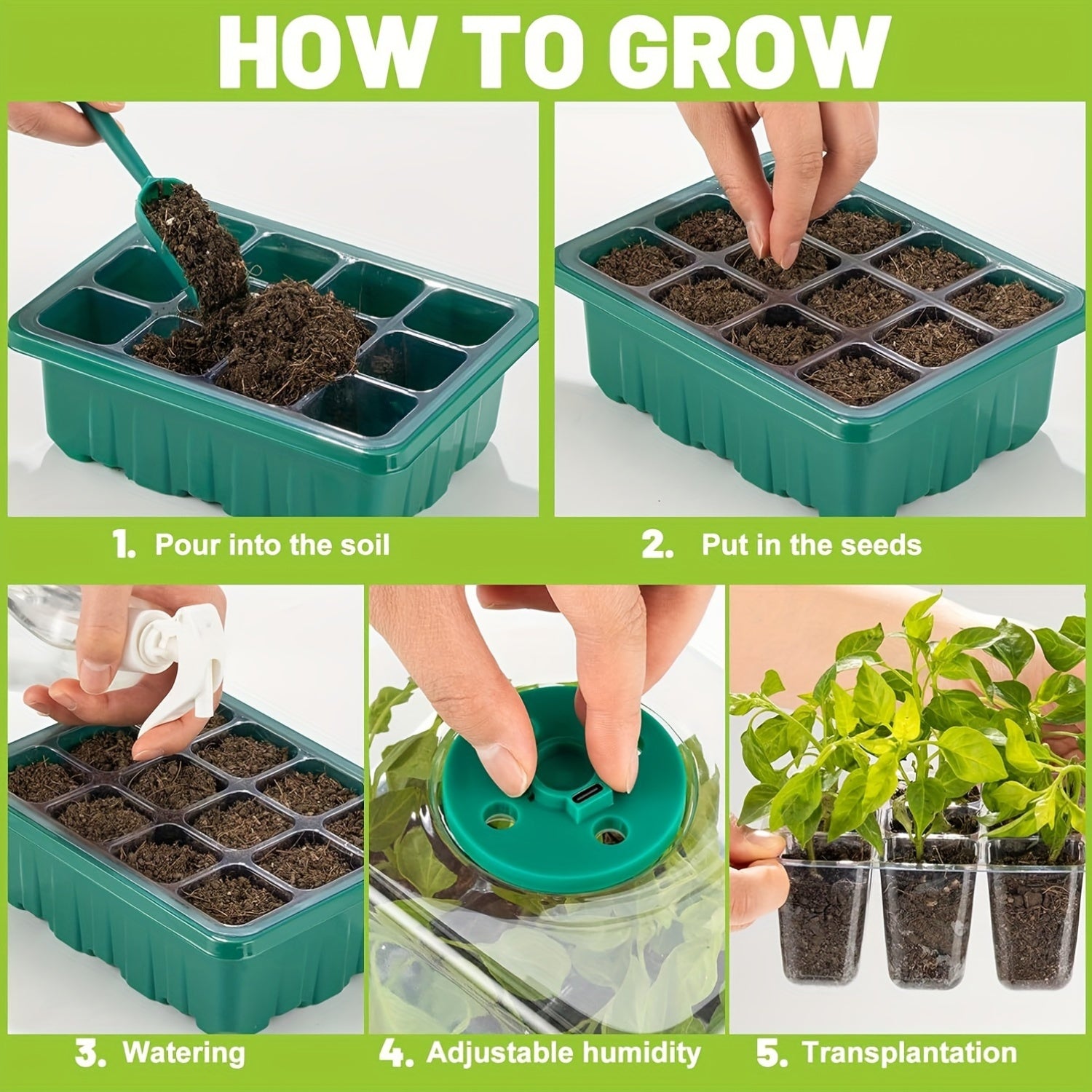 Seedling Starter Kit with Growth Lamp Germination Kits Adjustable Dome LED Bulbs Indoor Greenhouse