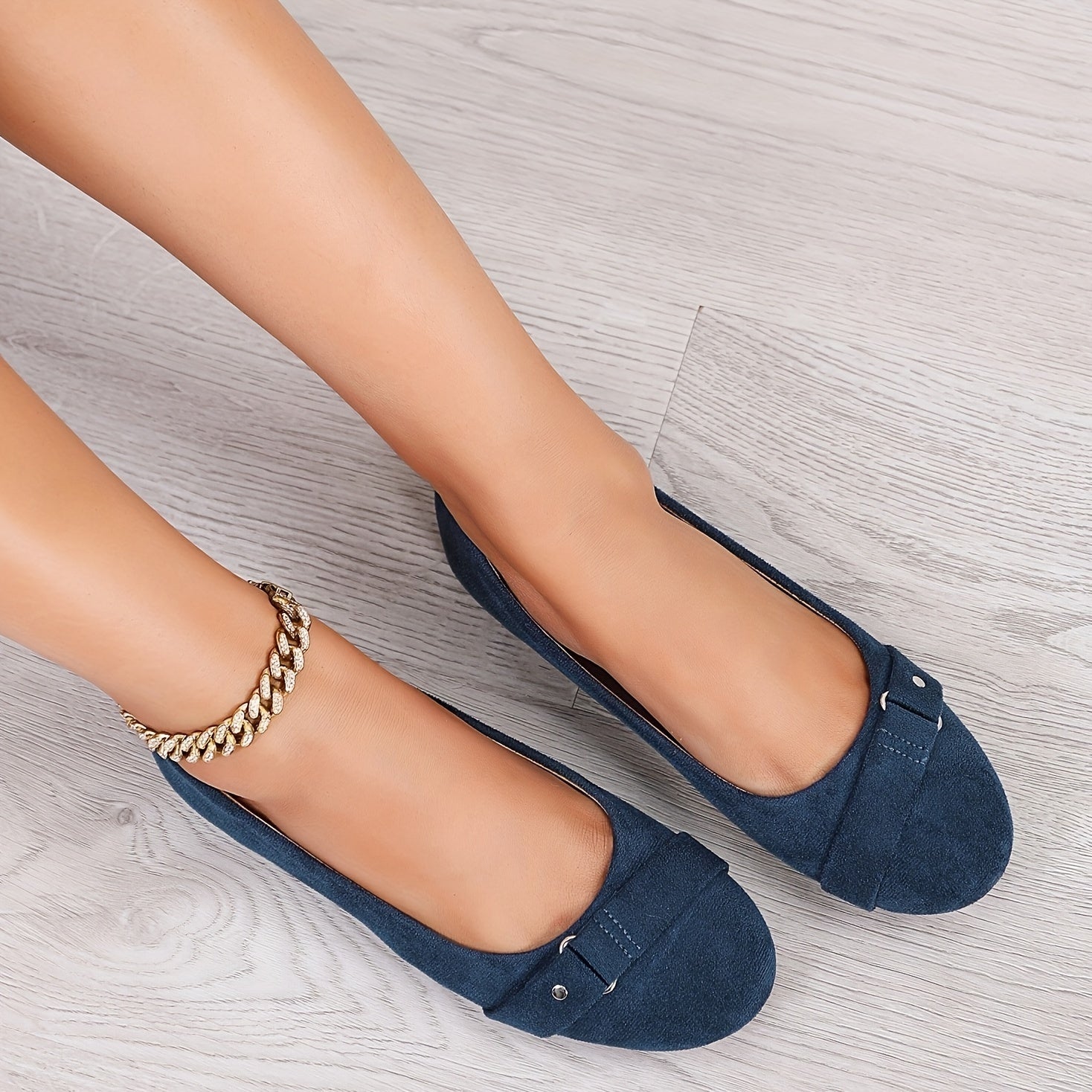 Women Black Flannel Slip-On Ballet Flats with Ankle Strap Casual Shoes