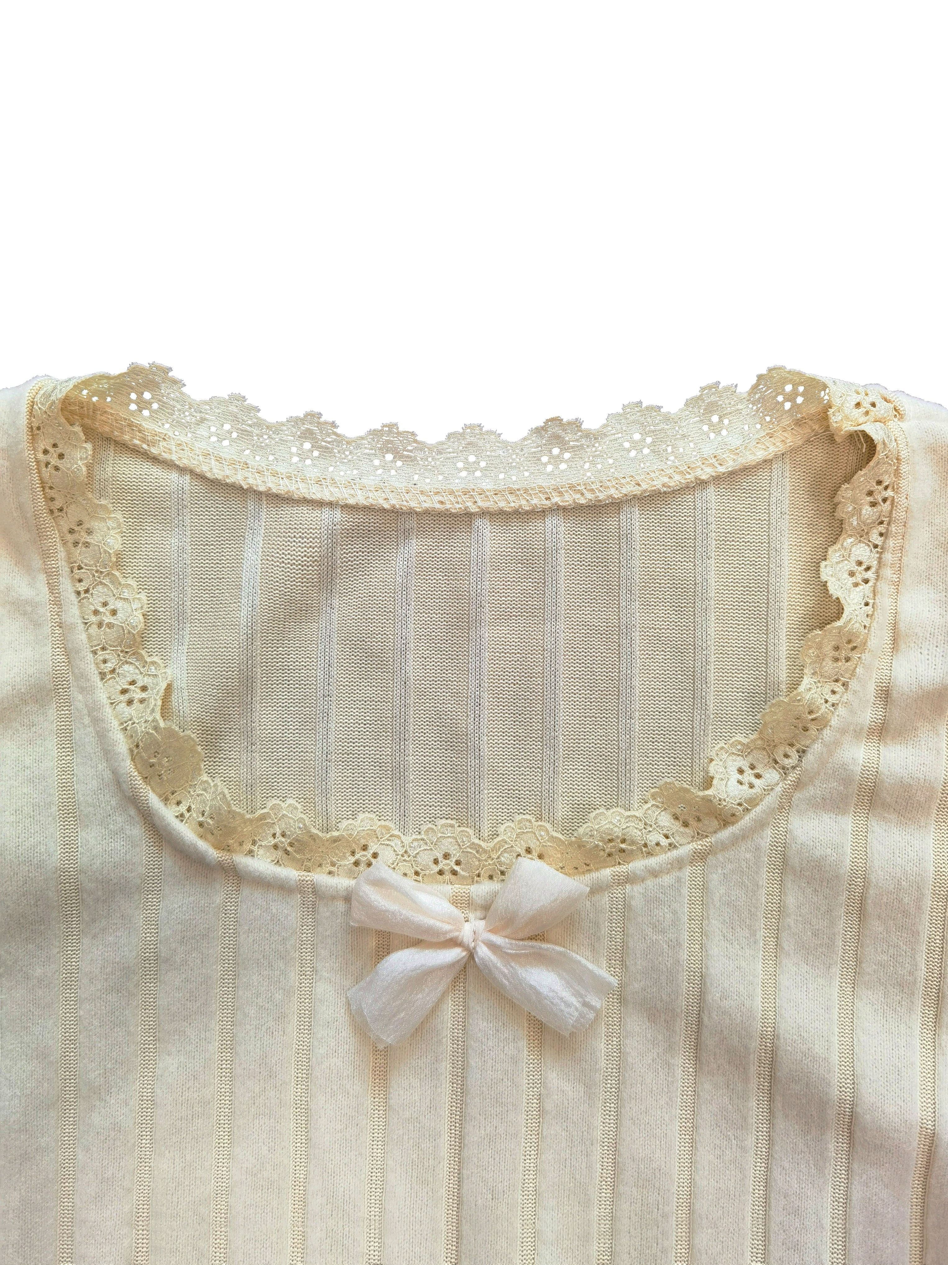 Women's Long Sleeve Ribbed Knit Top with Bow Detail Solid Color Spring Fall