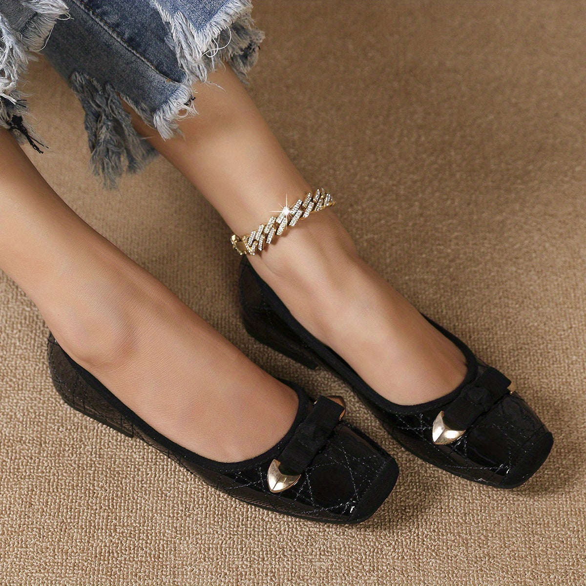 Zapatos de ballet para mujer, zapatos casuales sin cordones, de punta cuadrada