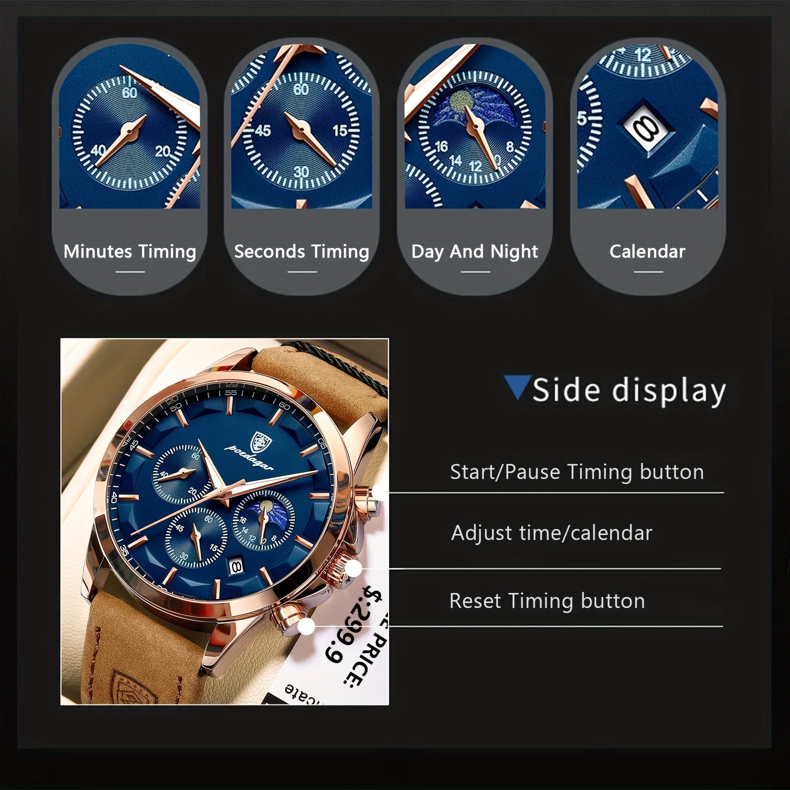 Men's Waterproof Luminous Calendar Watch with Date Display