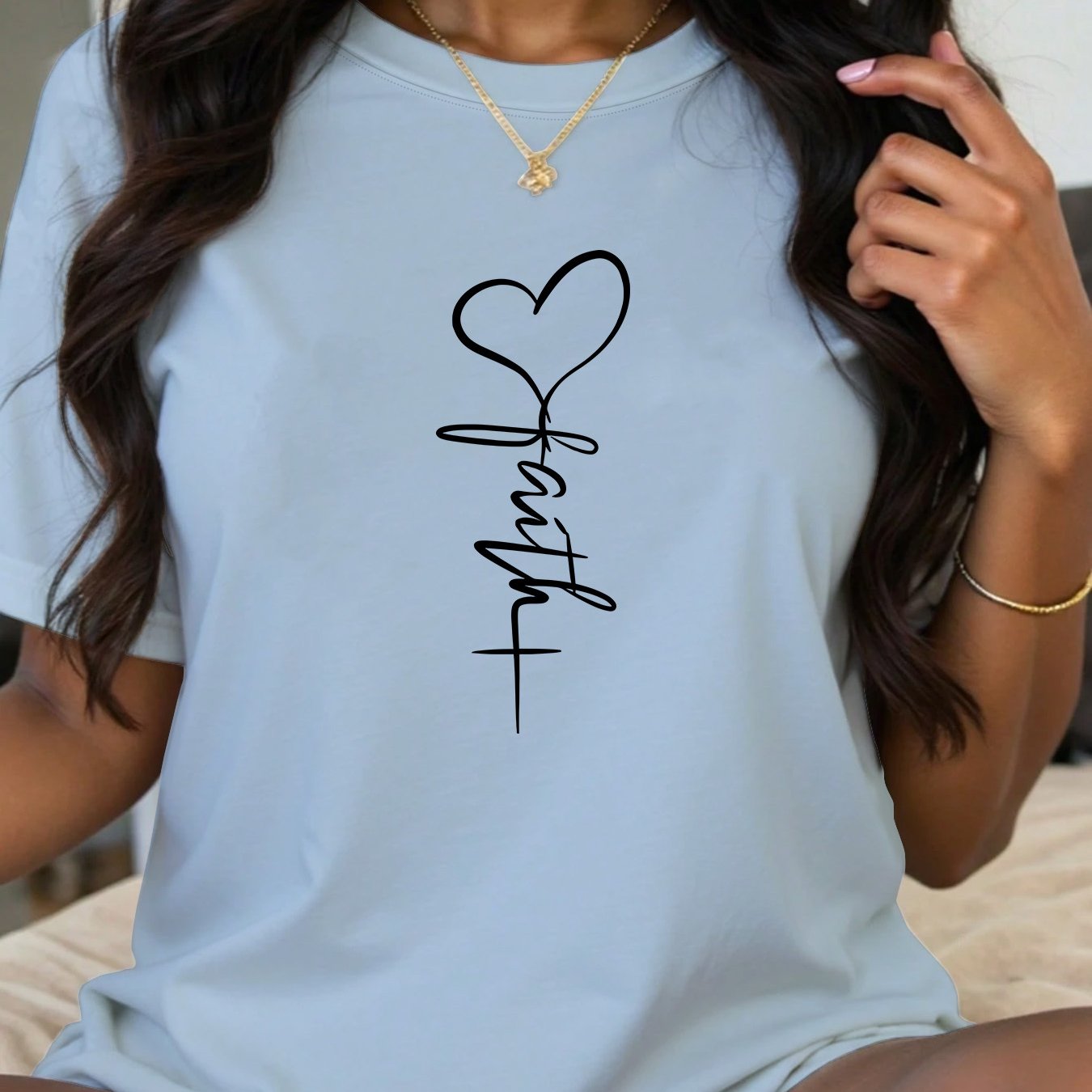 Women's Beige Casual Sports Tee with Love Plus Graphic Short Sleeve