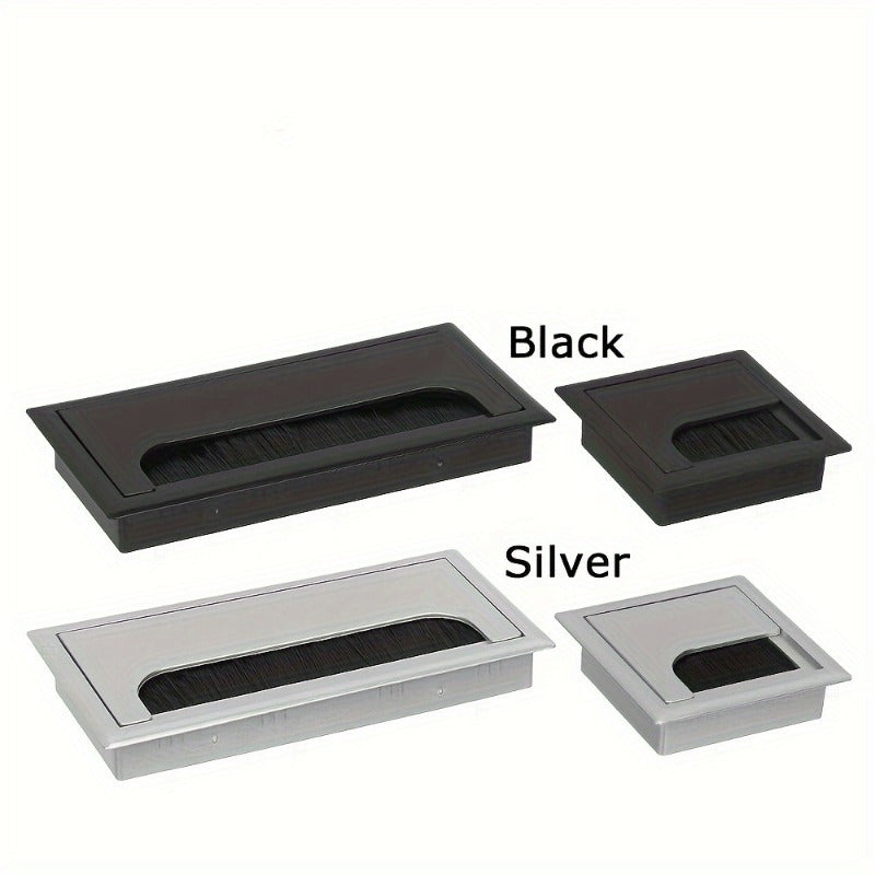 Rectangular Aluminum-Style ABS Plastic Desk Cable Management Box with Brush and Cover Plate