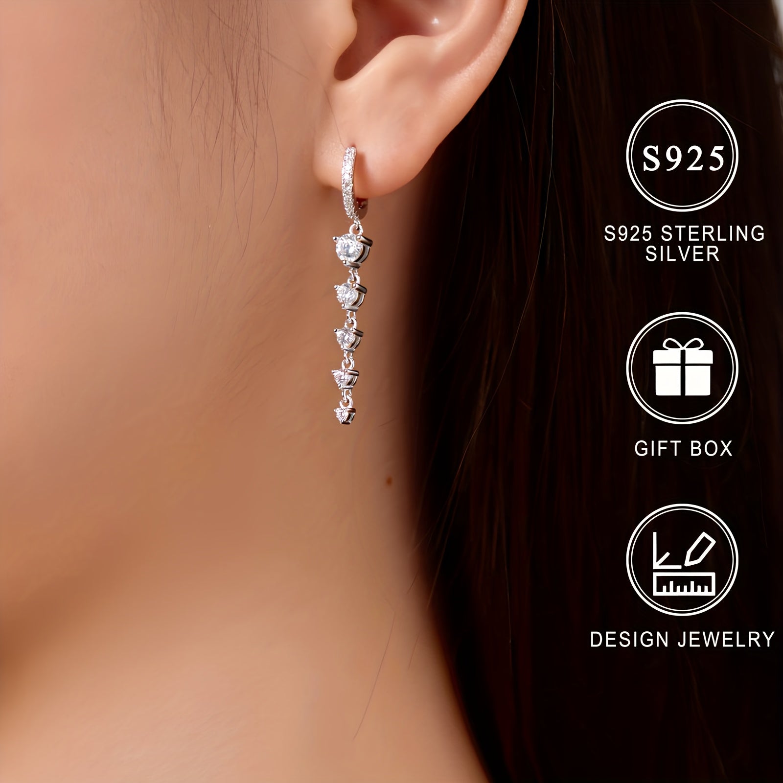 Sterling Silver Tassel Earrings with Zirconia Dangles Hypoallergenic Jewelry for Women