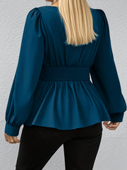 Plus Size Womens Teal Square Neck Long Sleeve Blouse Casual Formal