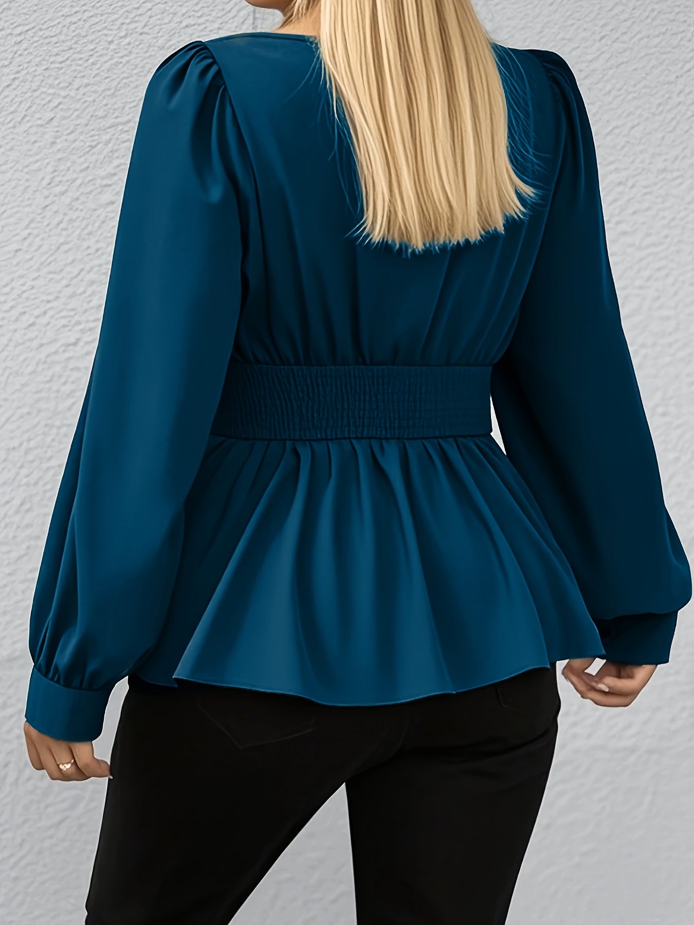 Plus Size Womens Teal Square Neck Long Sleeve Blouse Casual Formal