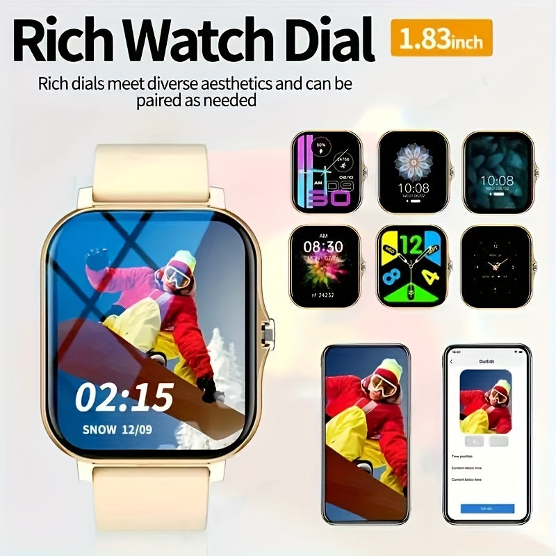 Men Women 1.83 Inch Full Touch Sports Smartwatch with Wireless Calling Motion Tracking Music Control