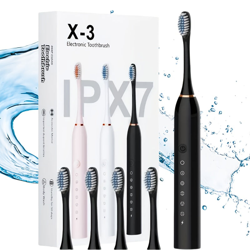 Взрослая перезаряжаемая электрическая зубная щетка с несколькими режимами и насадками