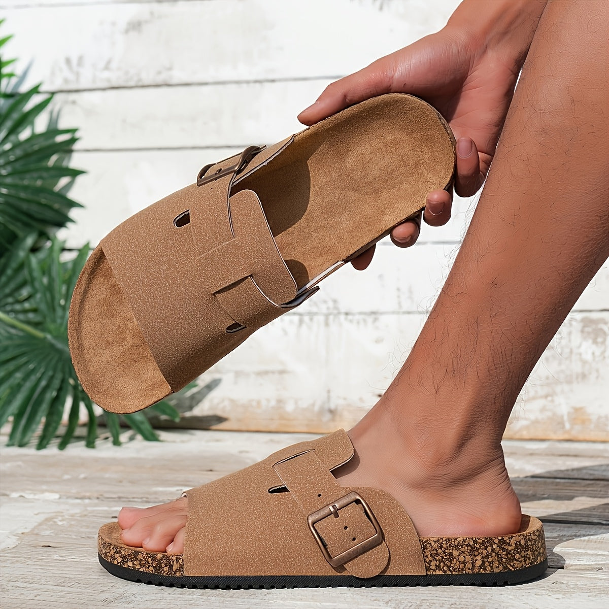 Sandalias vintage para hombre con correa de hebilla, parte superior suave, forro transpirable, plantilla acolchada y suela de PVC duradera