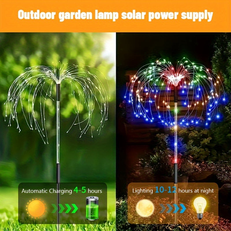 4 Solar LED Fireworks Lights with 8 Modes Solar Outdoor Garden Pathway Lawn Wedding Lighting in Warm White or Multicolor