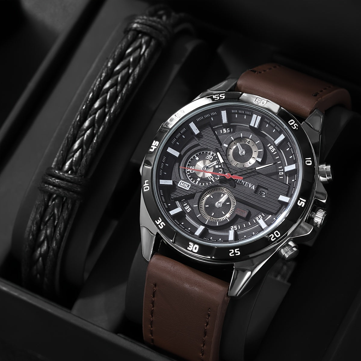 Men's Quartz Watch with Faux Leather Strap Business Style Calendar Non-Waterproof