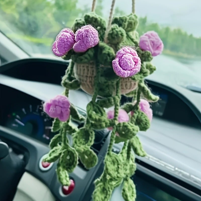 Handmade Crochet Car Mirror Charm Rearview Mirror Accessory Decor