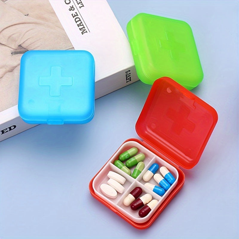 Small Portable Pill Box Four-Compartment Travel Organizer Storage Container